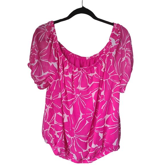 INC International Concepts Pink & White Floral Print Peasant SS Blouse XL - Picture 5 of 9